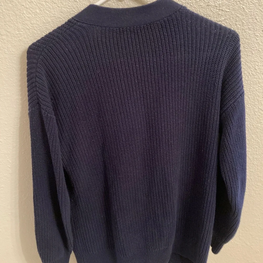 LOFT Navy 100% cotton V-Neck Button Cardigan Sweater - Picture 3 of 3